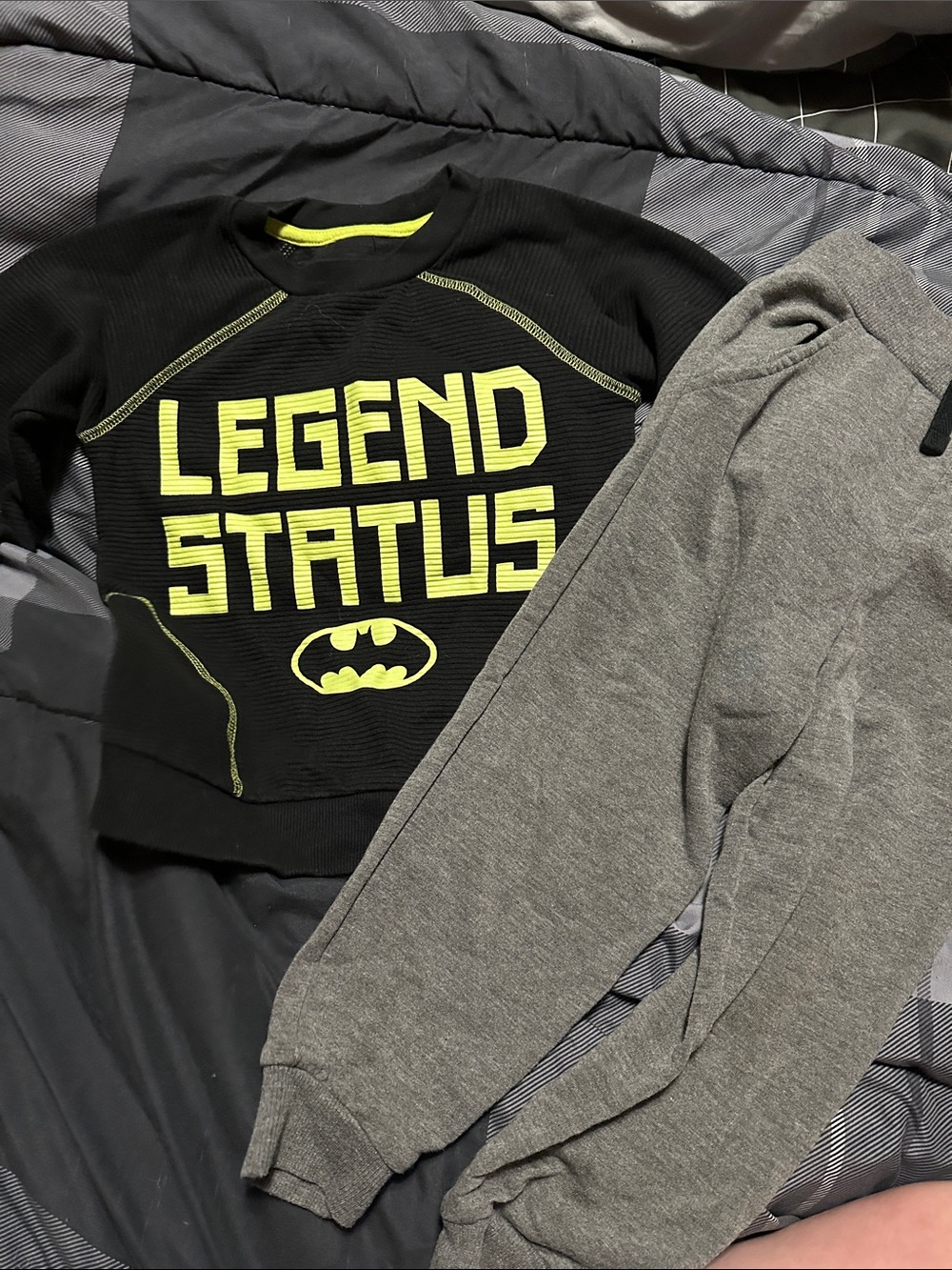 Batman Black & Neon Green "Legend Status" Sweatshirt with Gray Joggers